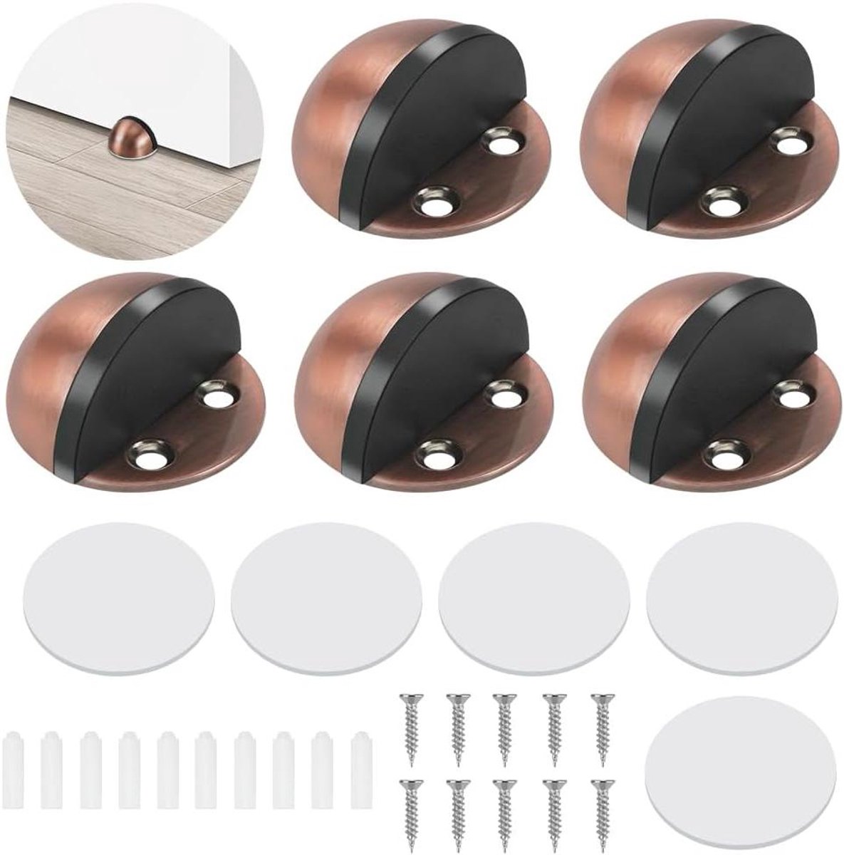 Deurstoppers Vloer - Deurstopper Plakken - Bescherming Deuren Muren - Zelfklevend Roestvrij Staal - 5 stuks - Roodbrons