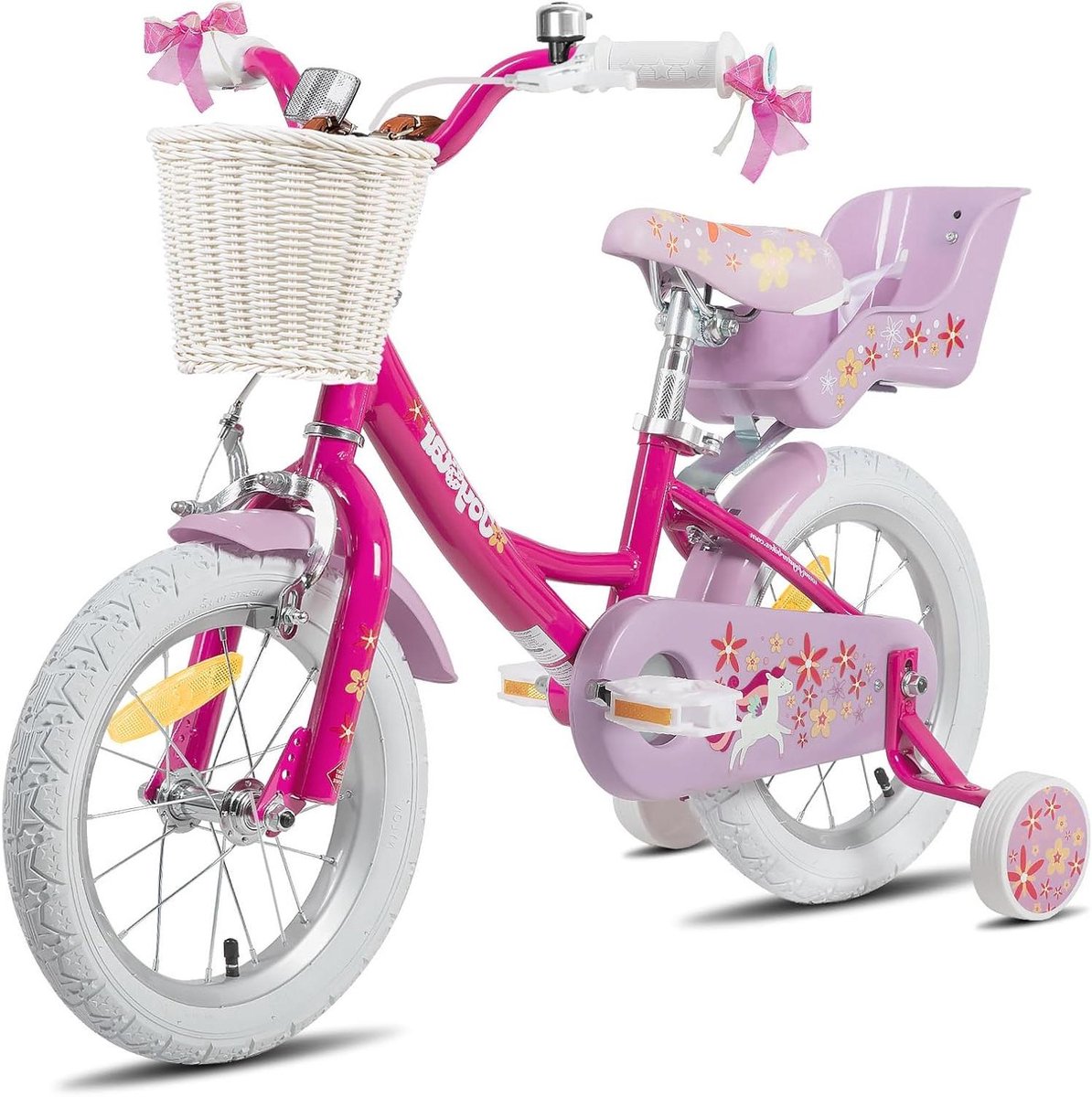 Kinderfiets Eenhoorn - Meisjesfiets Loopfiets - Leren Fietsen - Met Mand en Poppenzitje - 12-18 inch - Paars