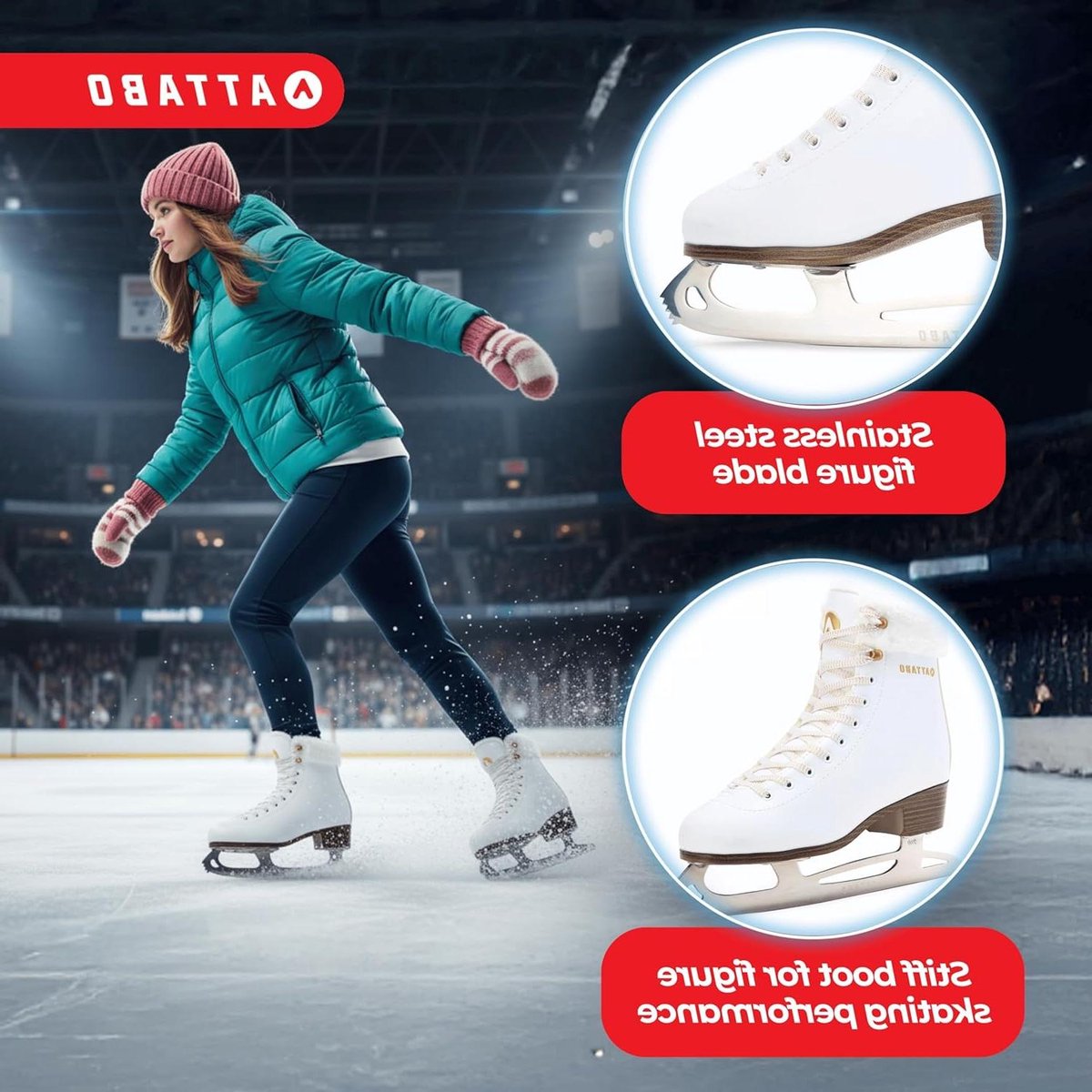 Dames Schaatsen - Kunstschaatsen IJsschaatsen - Recreatief Schaatsten - Verstevigde Enkelzone - Roestvrij Staal - Wit