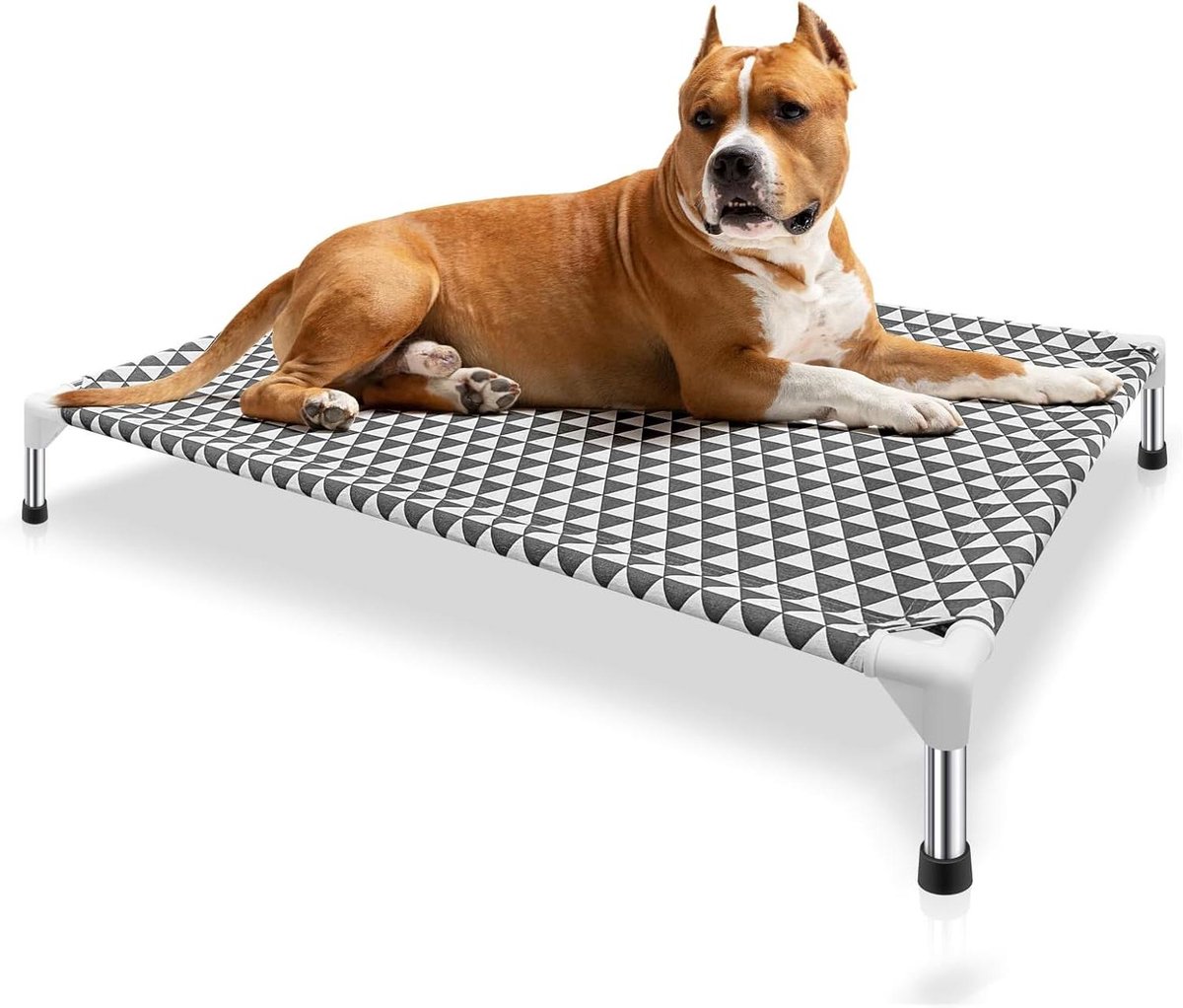 Verhoogd Hondenbed - Huisdierenbed Buiten - Comfortabel Rusten - Ademend Katoen - 50.8 x 50.8 x 12.7 cm - Grijs