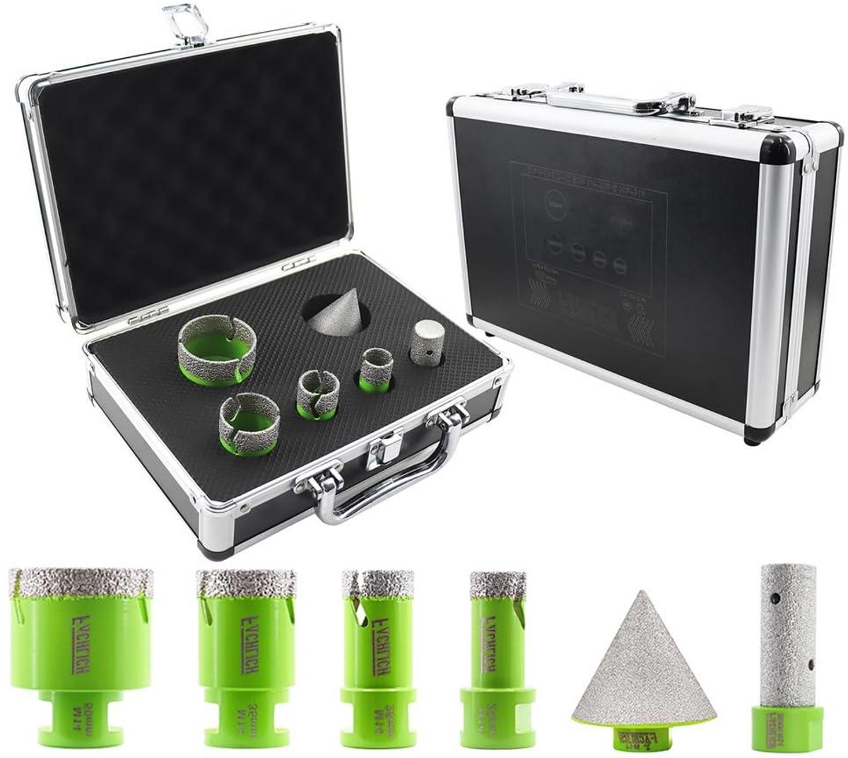 Diamantboorijzers Set - Gatenzaag Bits - Tegels Boren - Vacuum Gesoldeerd - 6 Stuks - Grijs