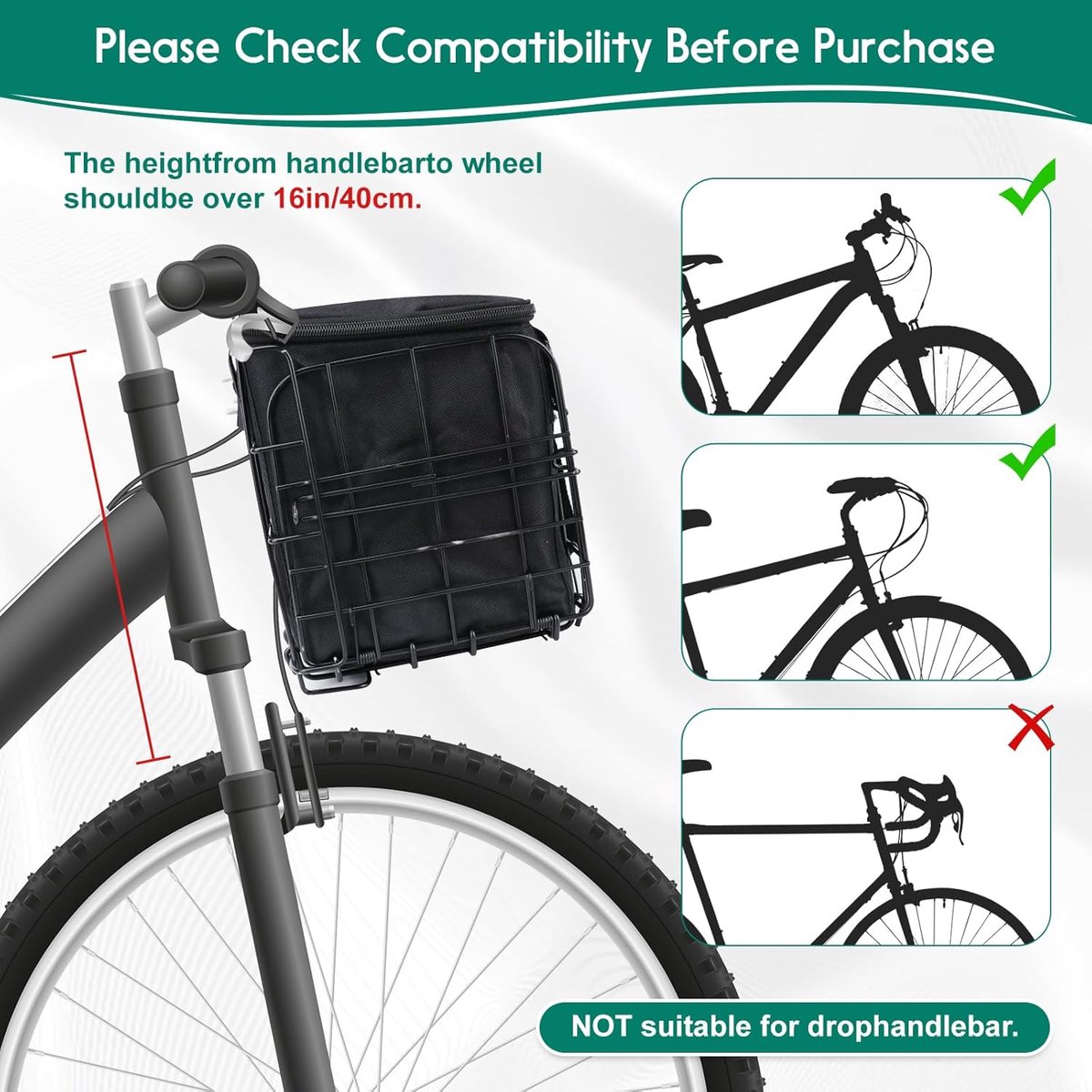 Opvouwbare Fietsmand - Fietsmand met Tas - Boodschappen Vervoeren - Vervormingsbestendig - 33 x 198 x 218 cm - Zwart