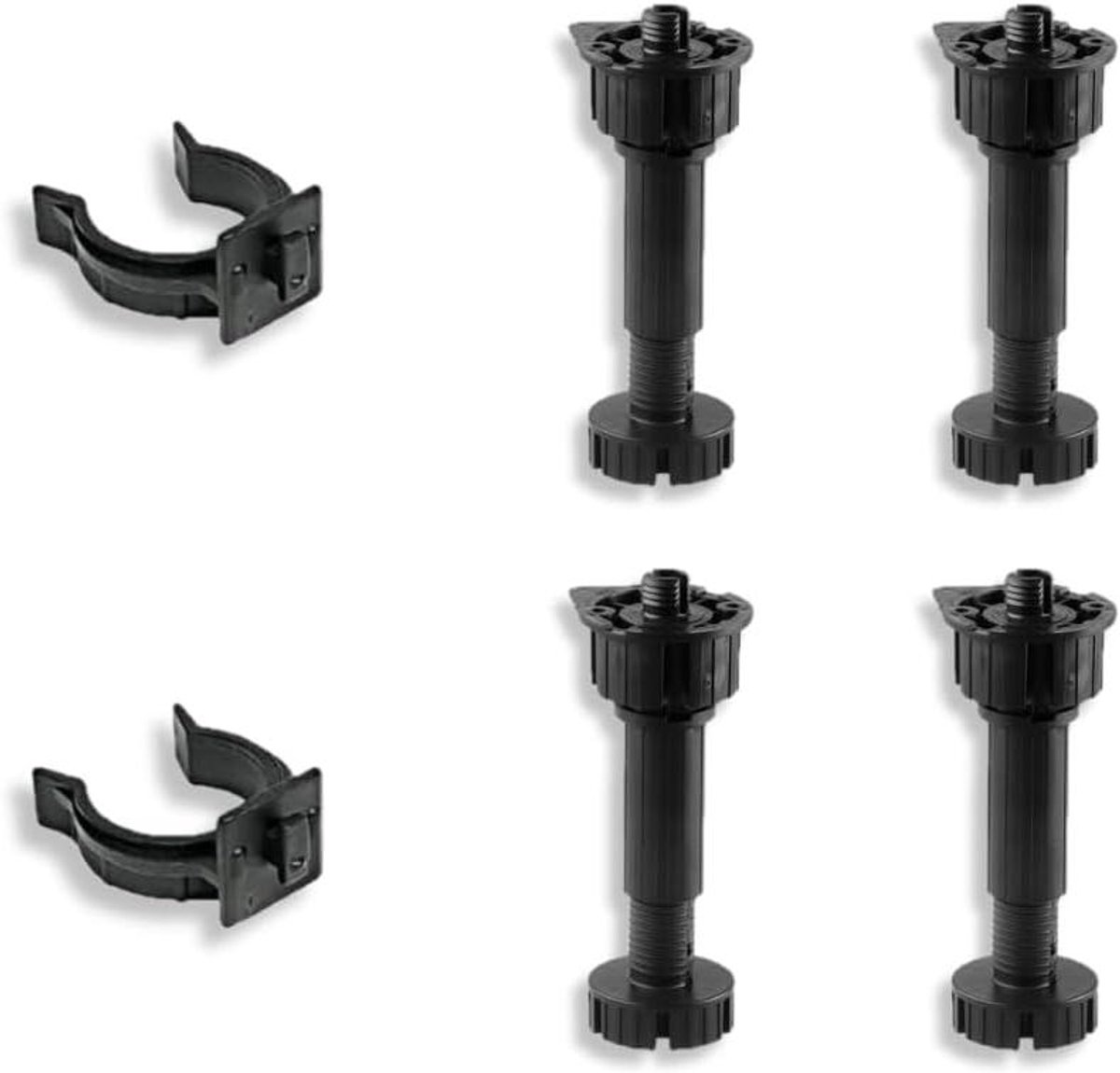 Verstelbare Keukenpoten - Kunststof Poten Set - Keukenmeubels Verhogen - Met Bevestigingsclip - 12 cm + 2 cm - Zwart