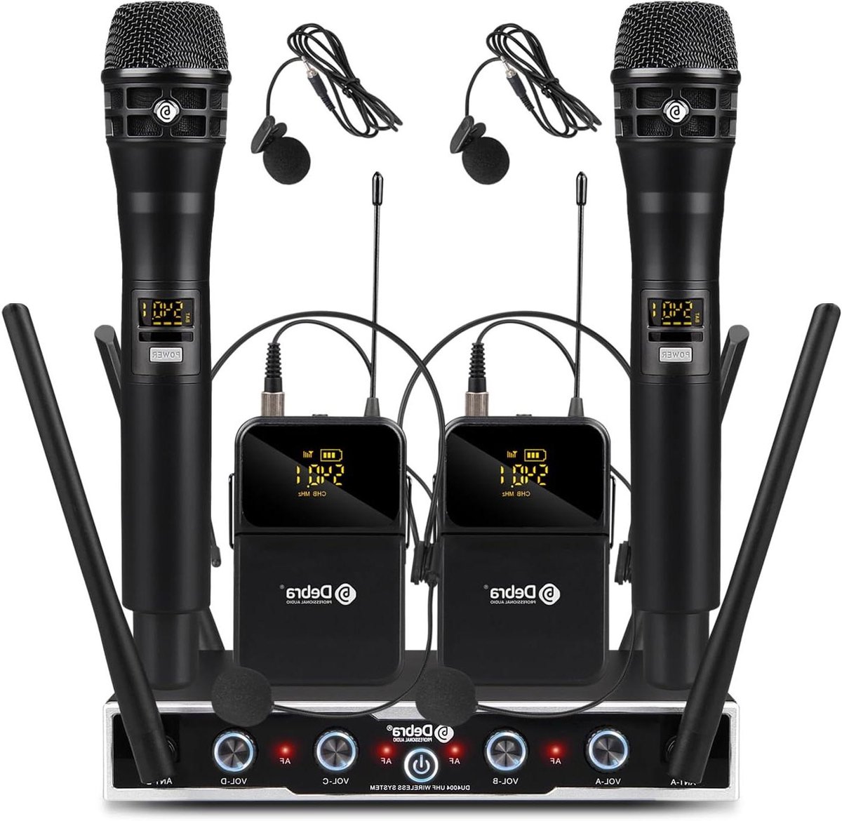 Draadloos Microfoon Systeem - UHF Microfoon Set - Presentaties en Lezingen - Automatische Frequentie Koppeling - 80 Meter Bereik - Zwart