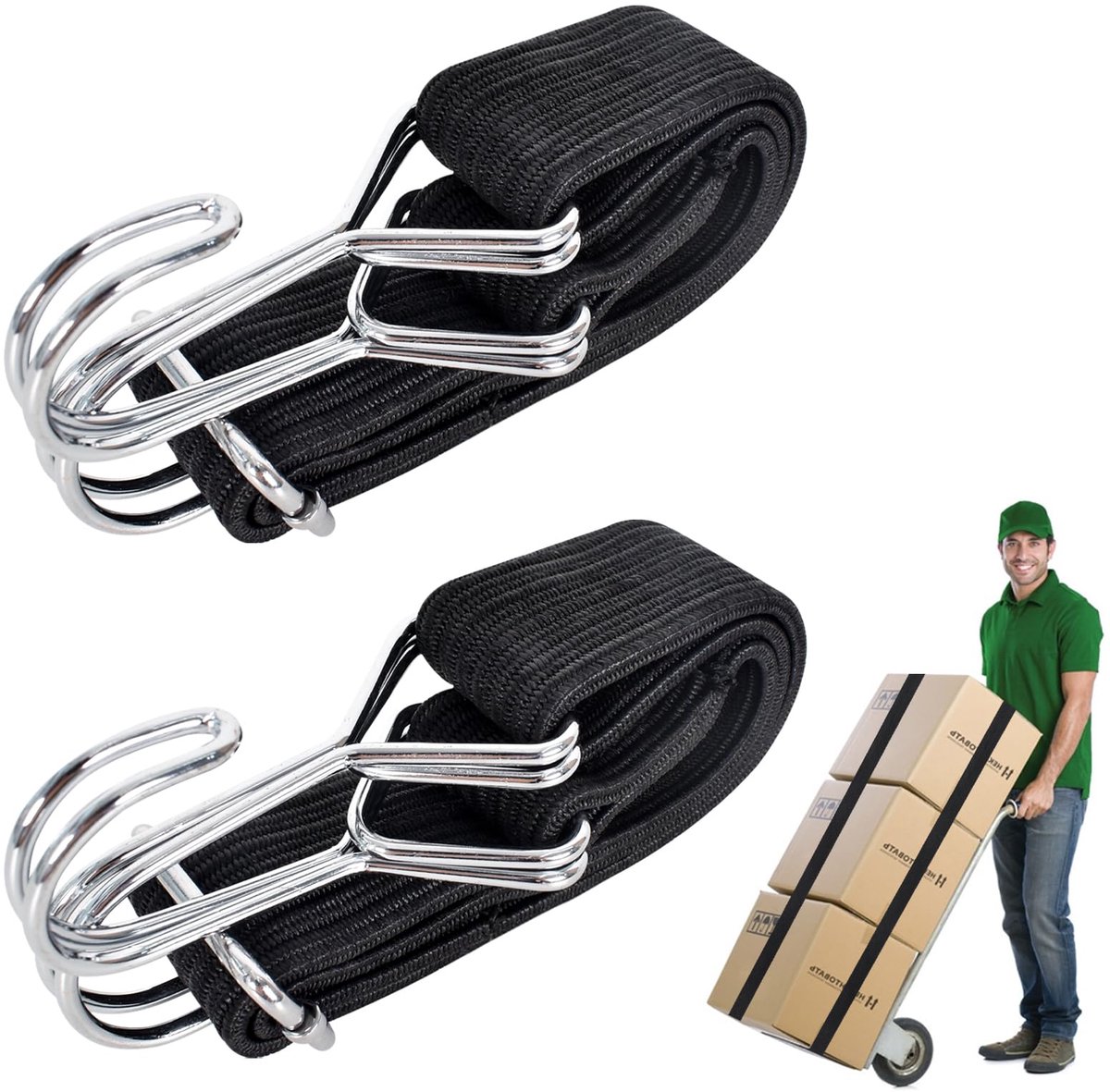 elastische touwen, 2 stuks, 60/100 cm met haken, elastische bagagedrager, bevestigingsriemen voor bagage, voor fietsen, camping, auto, elastische bagagedrager (0,6 m)