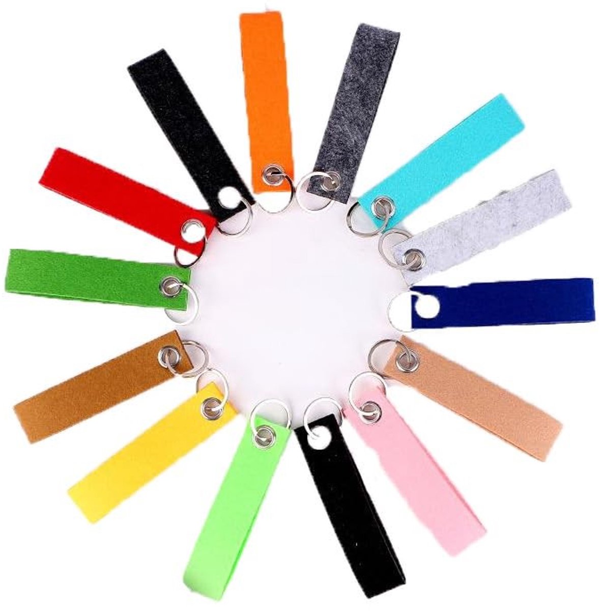 Dailygoods- Sleutelhanger 14 stuks - Gepersonaliseerde Vilten Sleutelhanger - Roestvrij Stalen Ring - 13 x 3 cm - Duurzaam en Lichtgewicht - Ideaal voor Sleutels - Sleutelring