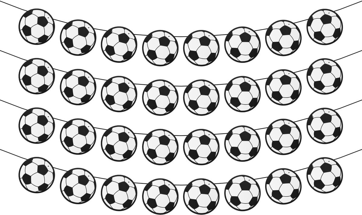Dailygoods- Voetbalbanner 4 Stuks - Voetbalfeest Decoratie - Hangende Versiering - Kunststof/Papier - Zwart/Wit - Perfect voor Verjaardagsfeestjes - Feestdecoratie