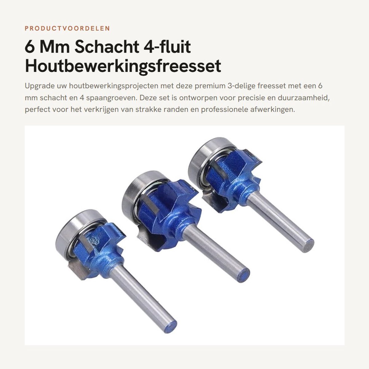 Dailygoods- Freesset 6 Mm Schacht - 3-delige Set - 4-fluit Houtbewerkingsfrezen - R1mm/R2mm/Rm Radius - Voor Professionele Houtbewerking - Precisie en Duurzaamheid - Frezen