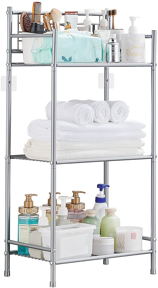Dailygoods- Badkamerrek 3 Planken - Vrijstaand - Organizer - Handdoekhouder - Opbergrek Metaal - Geschikt voor Keuken/Kantoor