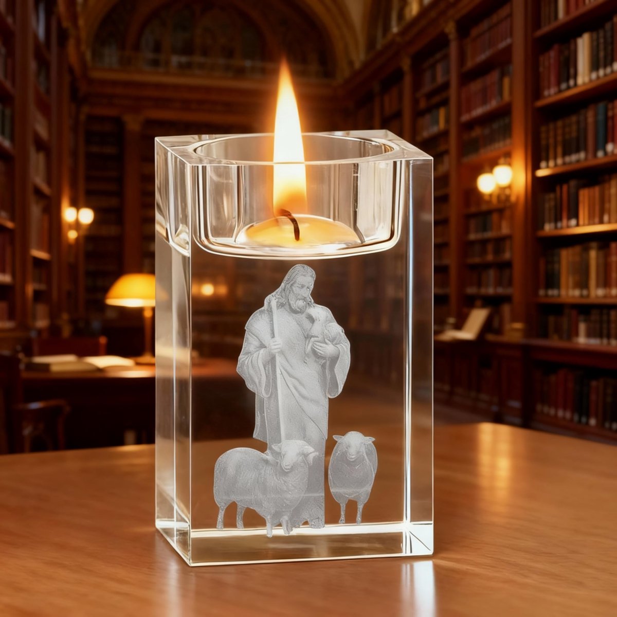 Dailygoods - VOSSOT 3D Kristalglas theelichthouder Jezus kandelaar windlicht kandelaar glas decoratie kaarshouder theelichthouder voor bruiloft jubileum verjaardag bruiloft kerk gebed Kerstmis geschenken