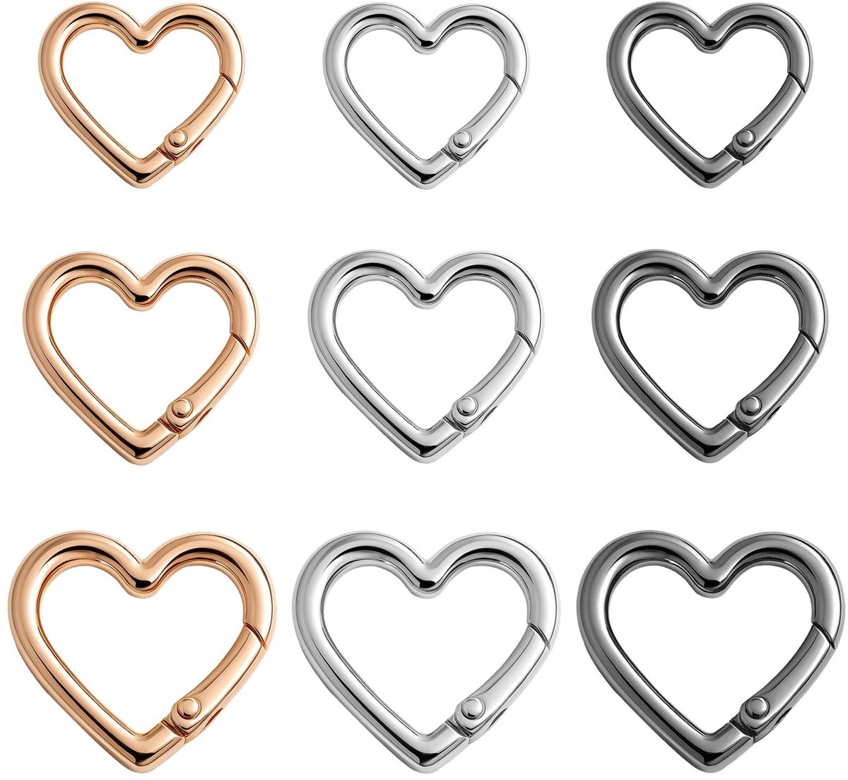 Dailygoods - Set van 9 Hartvormige Karabijnhaken - Zinklegering voor DIY en Kamperen