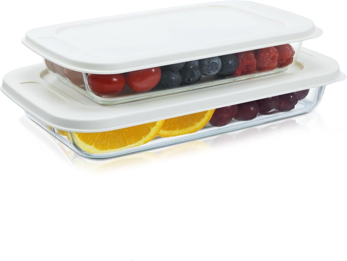 2 Delige Set Glazen Voorraadcontainers met Deksel Oven Magnetron Vriezer