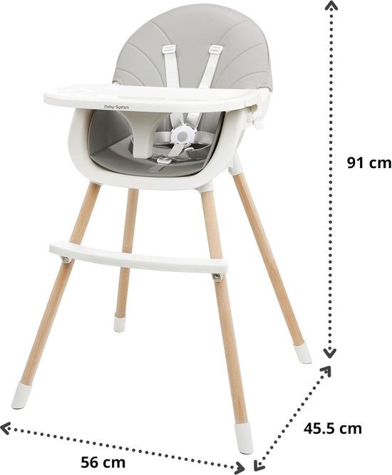 Kinderstoel 3-in-1 - Babystoel met dienblad - Veilig Eten - Groeit mee met kind - Hout Beukenhout - Lichtgrijs — afbeelding 5