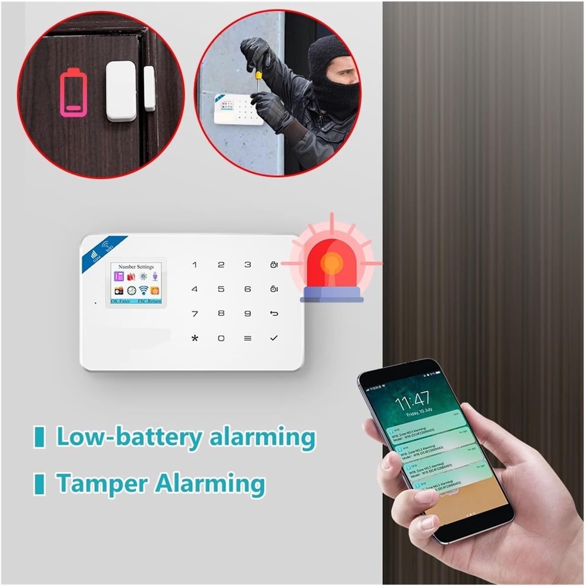 Slim Alarm Systeem - Huisbeveiliging App - Woning Beveiligen - 4G GSM Controle - KIT 6 - Zwart