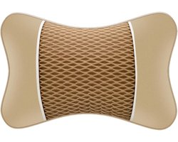 Neksteun Auto - Hoofdsteun Kussen - Comfortabel Rijden - Ademend Ontwerp - 30x19x11 cm - Beige