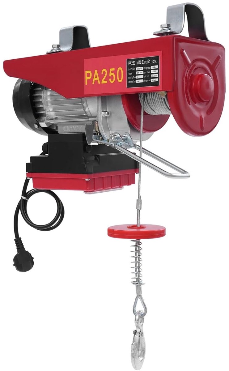 Elektrische takel - Krachtlier - Zware lasten heffen - Draadloze afstandsbediening - 250 kg capaciteit - Rood