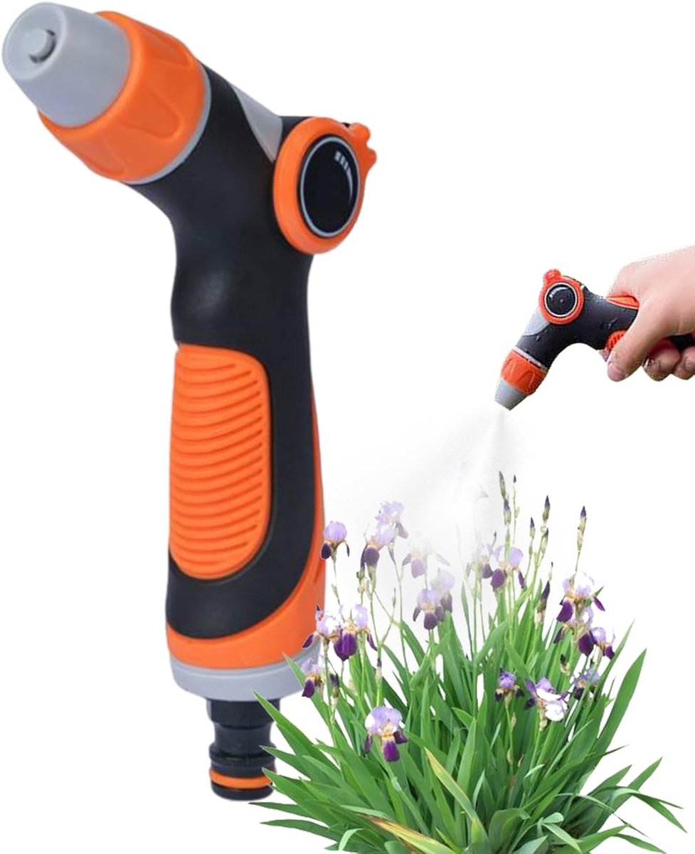 Tuinslang Nozzle - Verstelbare Sproeier - Buiten Reinigen - Ergonomische Grip - 19.8 cm Lengte - Oranje Rood