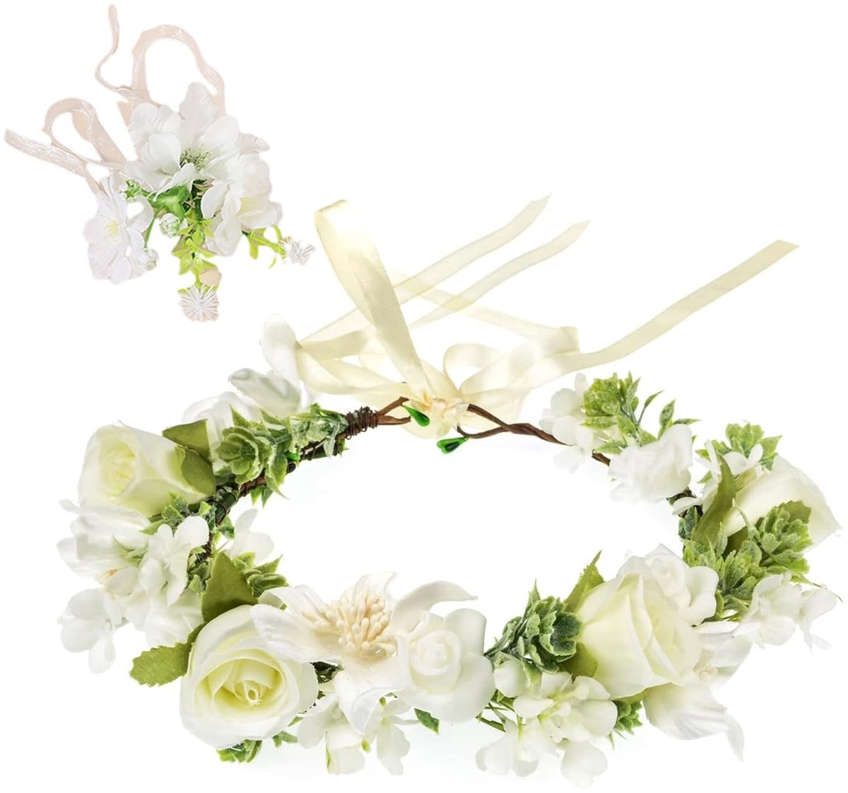 Dailygoods- Bloemenkrans Handgemaakt - Bloemenhaarband - Bruidsmeisjes - Boheemse Stijl - Kunstbloemen - Maat 20 x 17 cm - Haarkrans