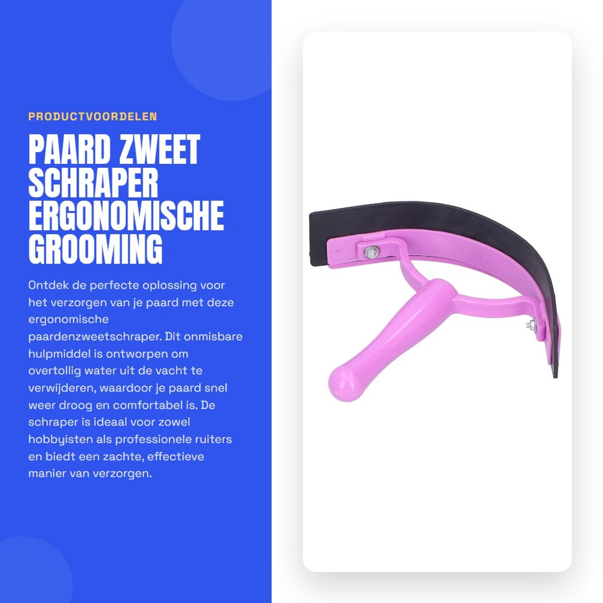 Dailygoods- Zweet Schraper Ergonomisch - Zacht Rubber - Duurzaam - Handheld - Grooming Tool - Tijdbesparend - Paardenschraper