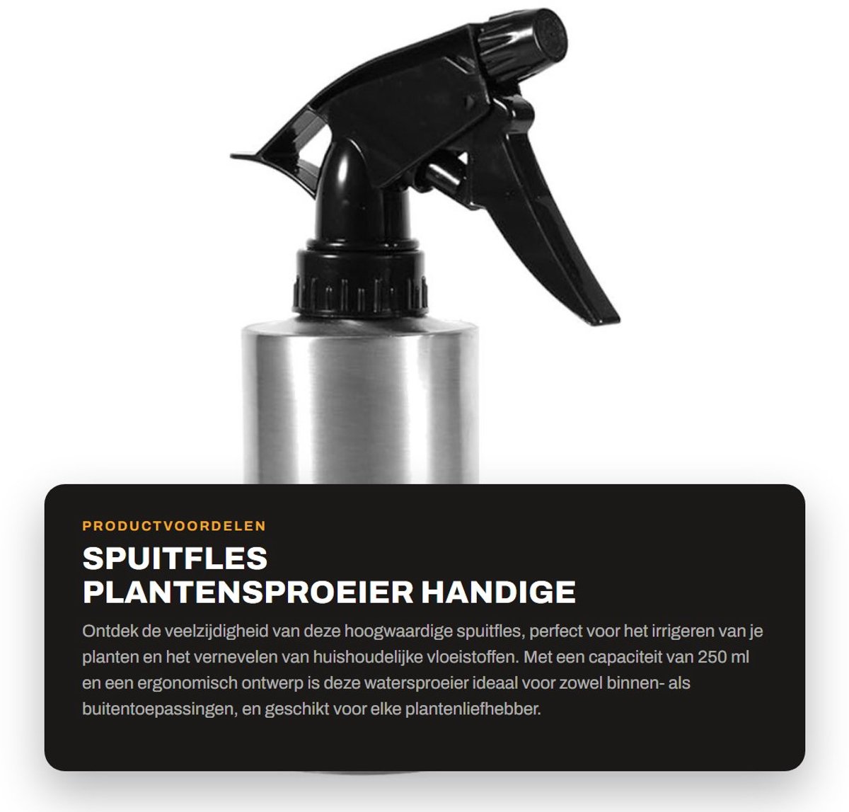 Dailygoods- Plantensproeier 250 ml - Metalen Spuitfles - Handdruk - Waterverstuiver - Lichtgewicht - Eenvoudig te gebruiken - Comfortabele Tuit - Sproeifles