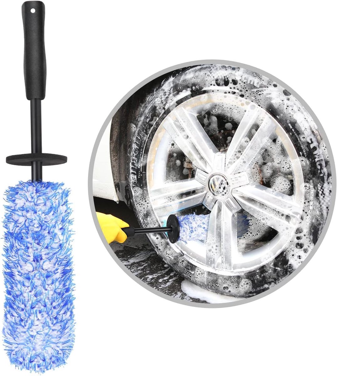 Microvezel Velgenborstel - Autoborstel - Velgen Reinigen - Krasvrije Reiniging - 40 cm Lengte - Zwart Blauw