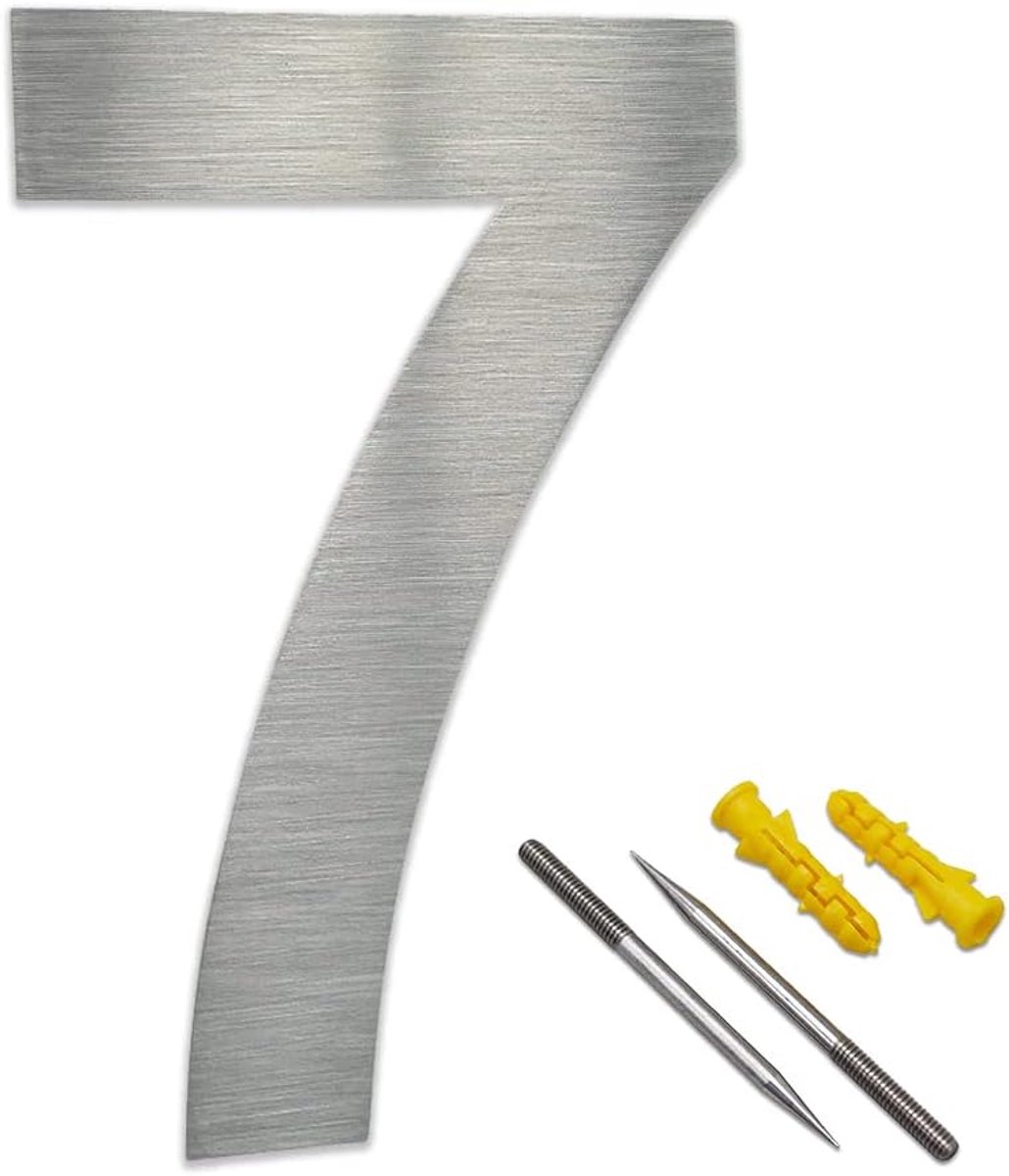 Huisnummer RVS Arial - Nummer Huis Deur - Huis Markeren - Roestvrij V2A Staal - 30 cm Hoog - Zilver