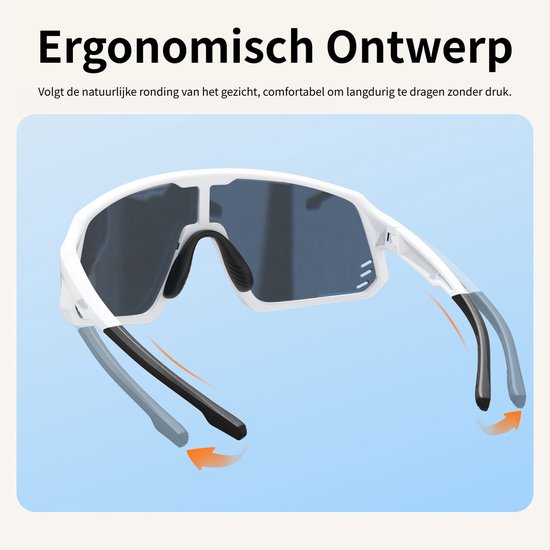 Gloovon® - Sportbril voor Kinderen - Geschikt voor 6-13 jaar - UV400 Bescherming - Lichtgewicht TR90 Montuur - Ideaal voor Fietsen, Hardlopen & Sport - Wit/Blauw van gloovon — afbeelding 2