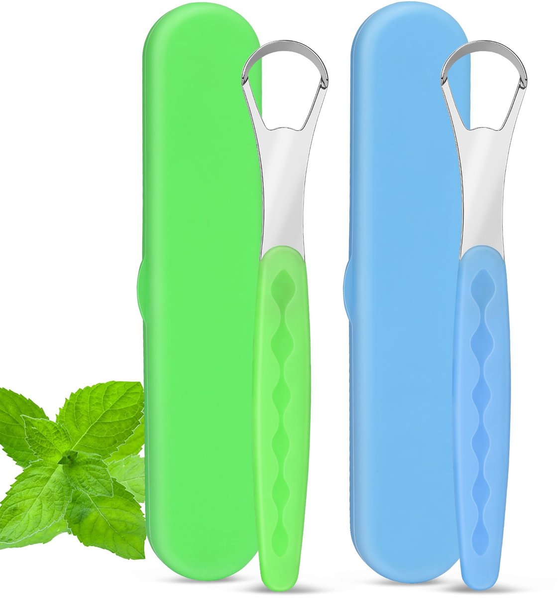 Dailygoods- Tongschraper Reisformaat - 2 Stuks - Opbergdoosje - Goede Mondhygiëne - Frisse Adem - Meerkleurig Ontwerp - Tongreiniger