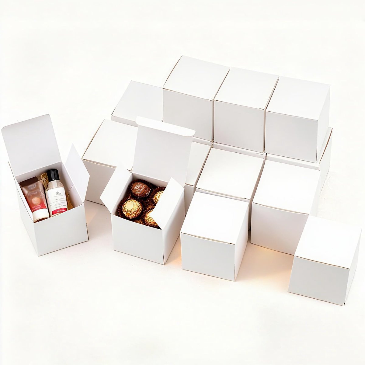 Dailygoods - 15 stuks geschenkdozen kraftpapier wit, 10 x 10 x 10 cm kartonnen dozen, kartonnen dozen met deksel, geschenkdoos vierkant voor geschenken, feest, verjaardag, bruiloft