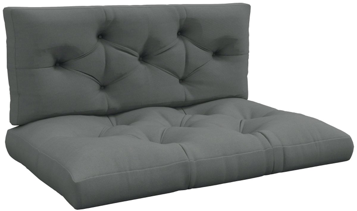 Sitzkussens - 2 Delig - Zit- en Rugkussen met Knophechting - 120 x 80 cm - Lichtgrijs