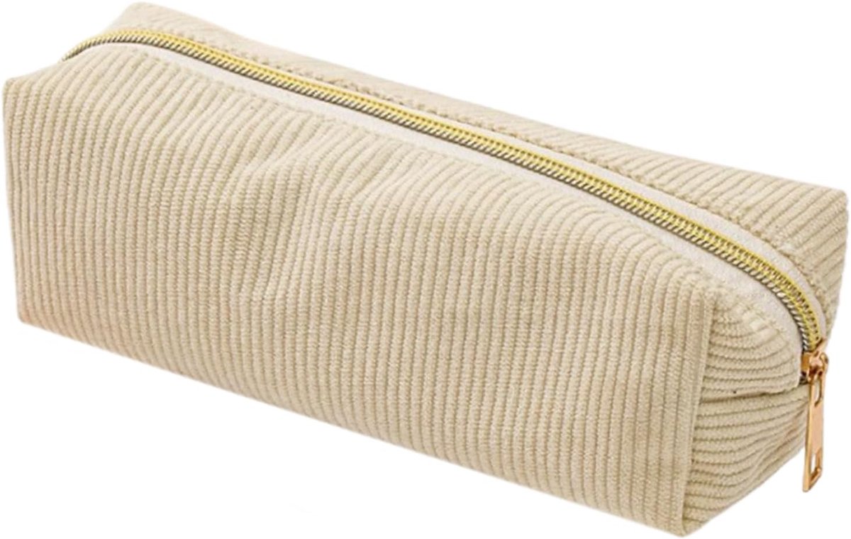 Opberg etui - Pennendoos organizer - Schrijfwaren opbergen - Gladde dubbele rits - 20 cm lengte - Crèmekleurig