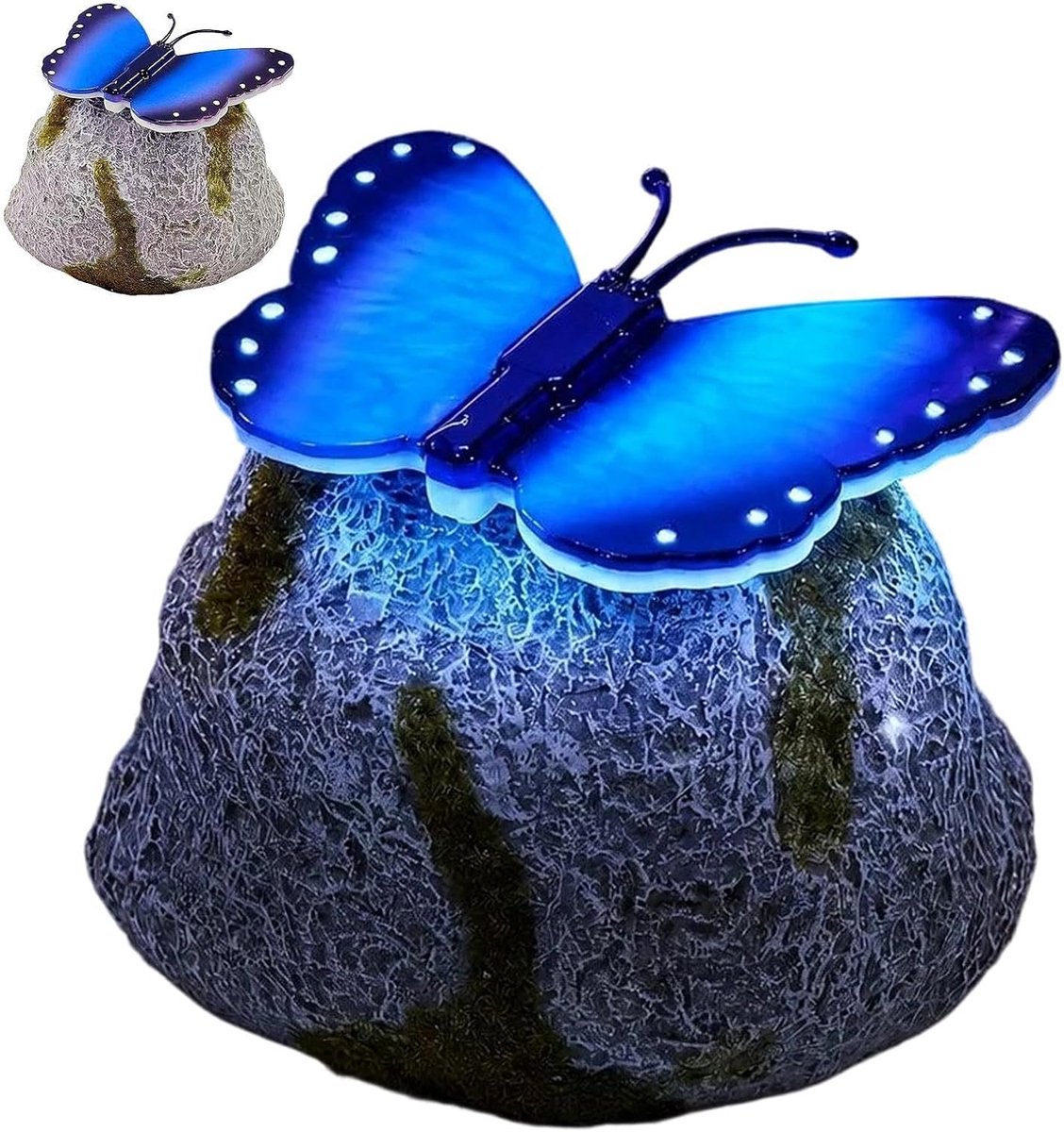 Decoratieve Tuinsteen - Landschapsverlichting Steen - Tuin Verfraaien - Zonne-energie LED - 13 x 12 x 10 cm - Blauw