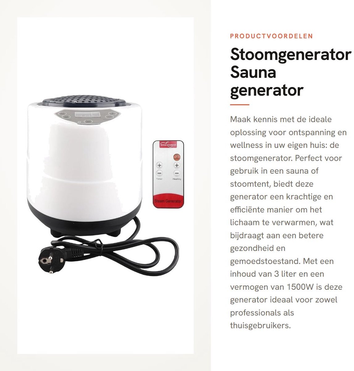 Dailygoods - Stoomgenerator - Sauna generator - Veiligheidsbescherming - 3L - Fumigatie machine - Geschikt voor Spa - EU 220V