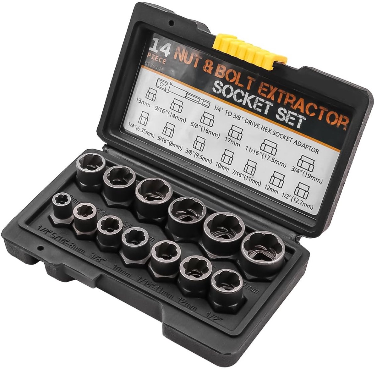 14 Stks Impact Bolt Moer Remover Set - Hoogwaardig Koolstofstaal - Hex Adapter Extractie Socket Set - 6,35 mm tot 11 mm - Perfect vo