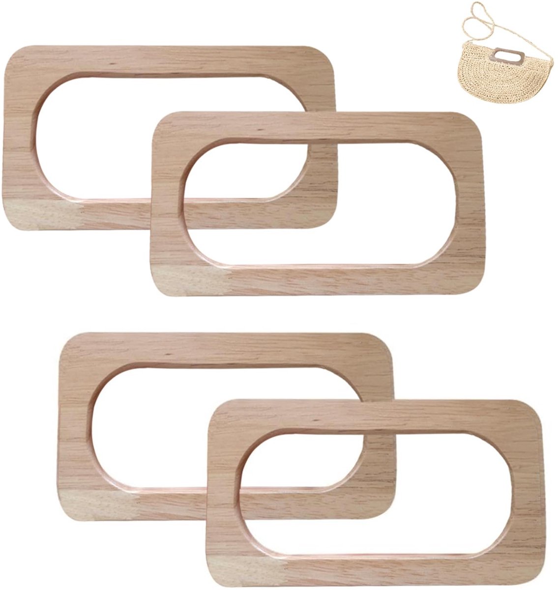 Dailygoods- Handtas - Houten Handvatten - Set van 4 - Rectangulaire Ontwerp - Duurzaam - Elegante Accessoires - 20 x 10 cm - Handvat