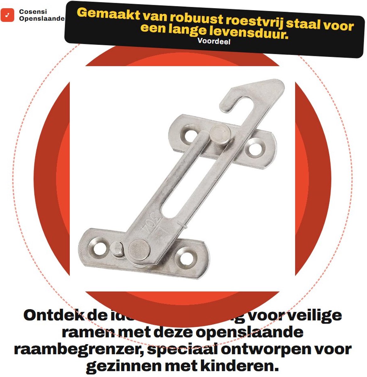 Dailygoods- Raambegrenzer Robuust en Duurzaam - Raamvastzetter - Raambeveiliging Kind - Raamuitzetter - Veiligheidsbeugel - Roestvrij Staal - Raamstopper