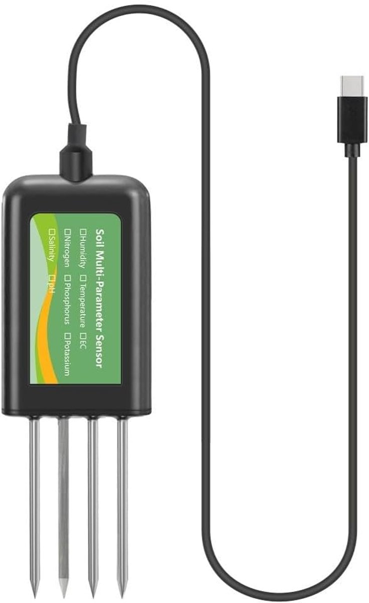 Bodem Sensor - Grondmeter Vochtigheid - Bodem Analyse - 8-in-1 Functies - 13 x 6 x 5 cm - Zwart