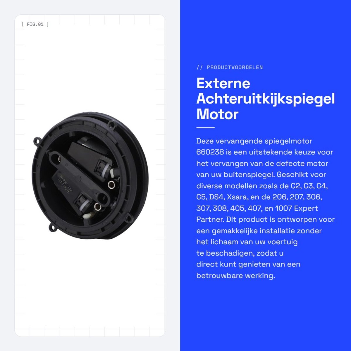 Dailygoods- Achteruitkijkspiegel Vervangingsonderdeel - Buitenspiegelmotor - Eenvoudige installatie - Hoge compatibiliteit - Duurzaam ABS-kunststof - OEM-nummer 660238 - Buitenspiegel