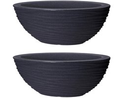 Pro Garden Plantenpot/bloempot ovaal schaal Sylt - 2x - buiten - stevig kunststof - antraciet - D51 x H20 cm