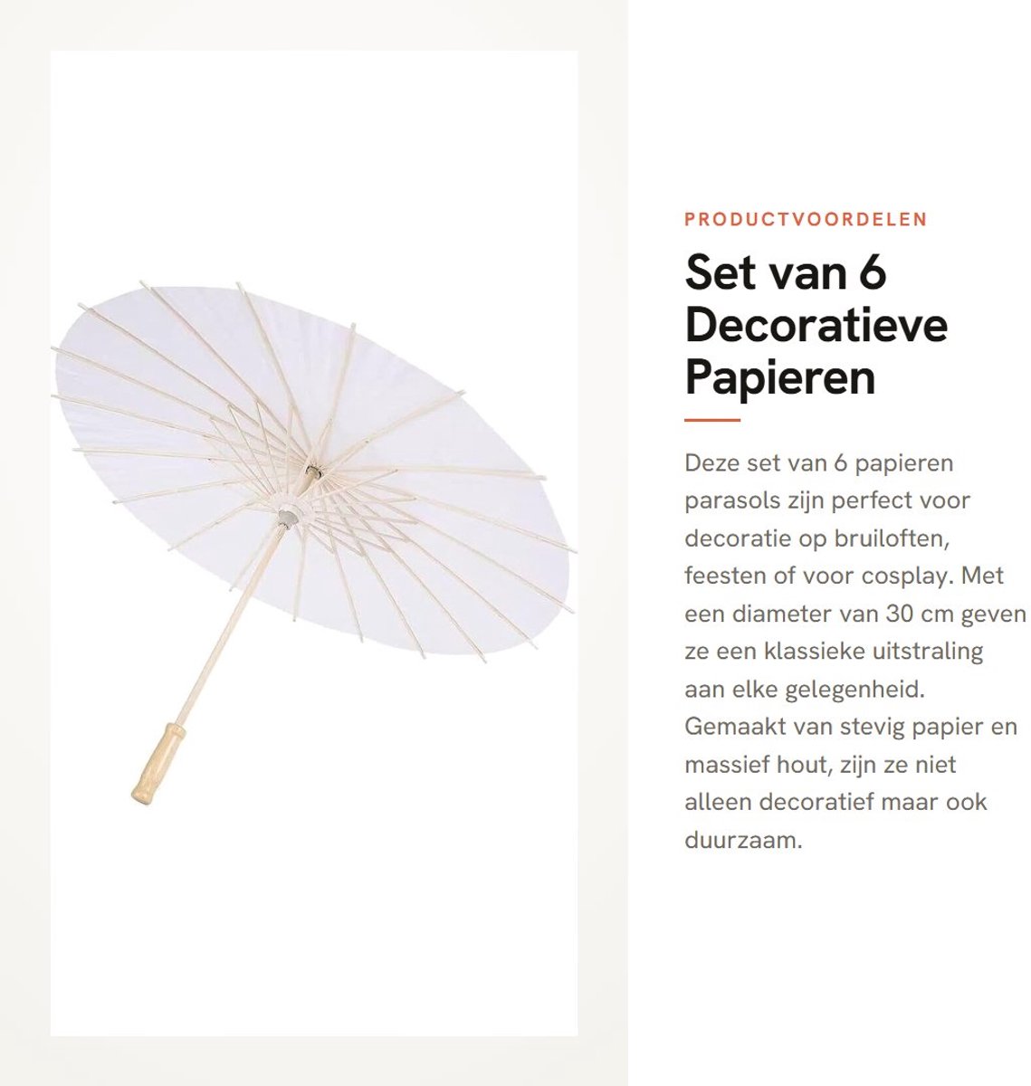 Dailygoods- Papieren Parasol 6 Stuks - Decoratieve Paraplu 30 cm - Vintage Look - Houten Rib - DIY Schilderen - Bruiloft Decoratie