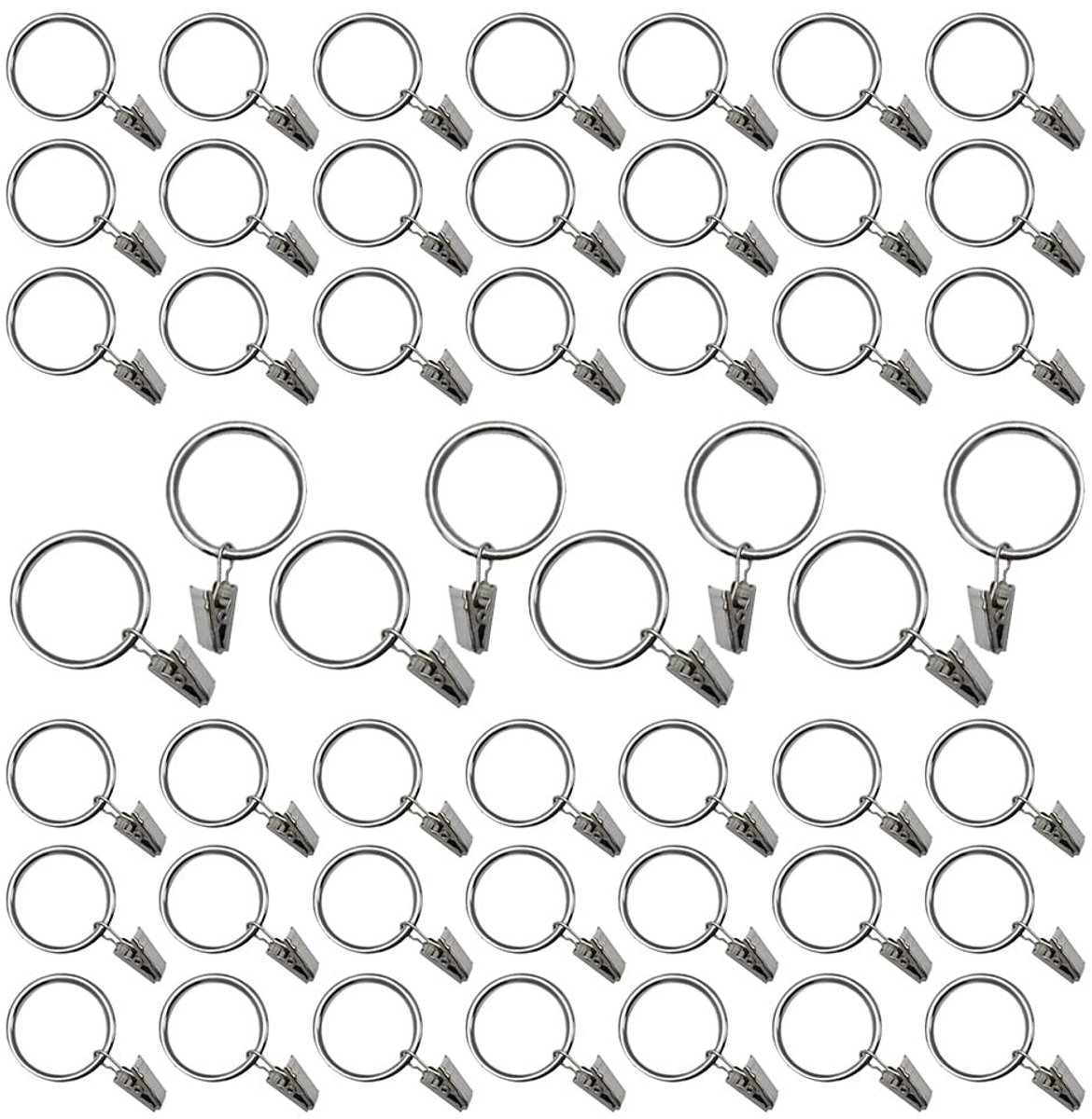 Dailygoods - 50 stuks gordijnringen met clips, roestvrij metalen draperie ring, 38 mm diameter hanger ring haak clip voor het houden van zware gordijnen staaf set en draperen - zilver