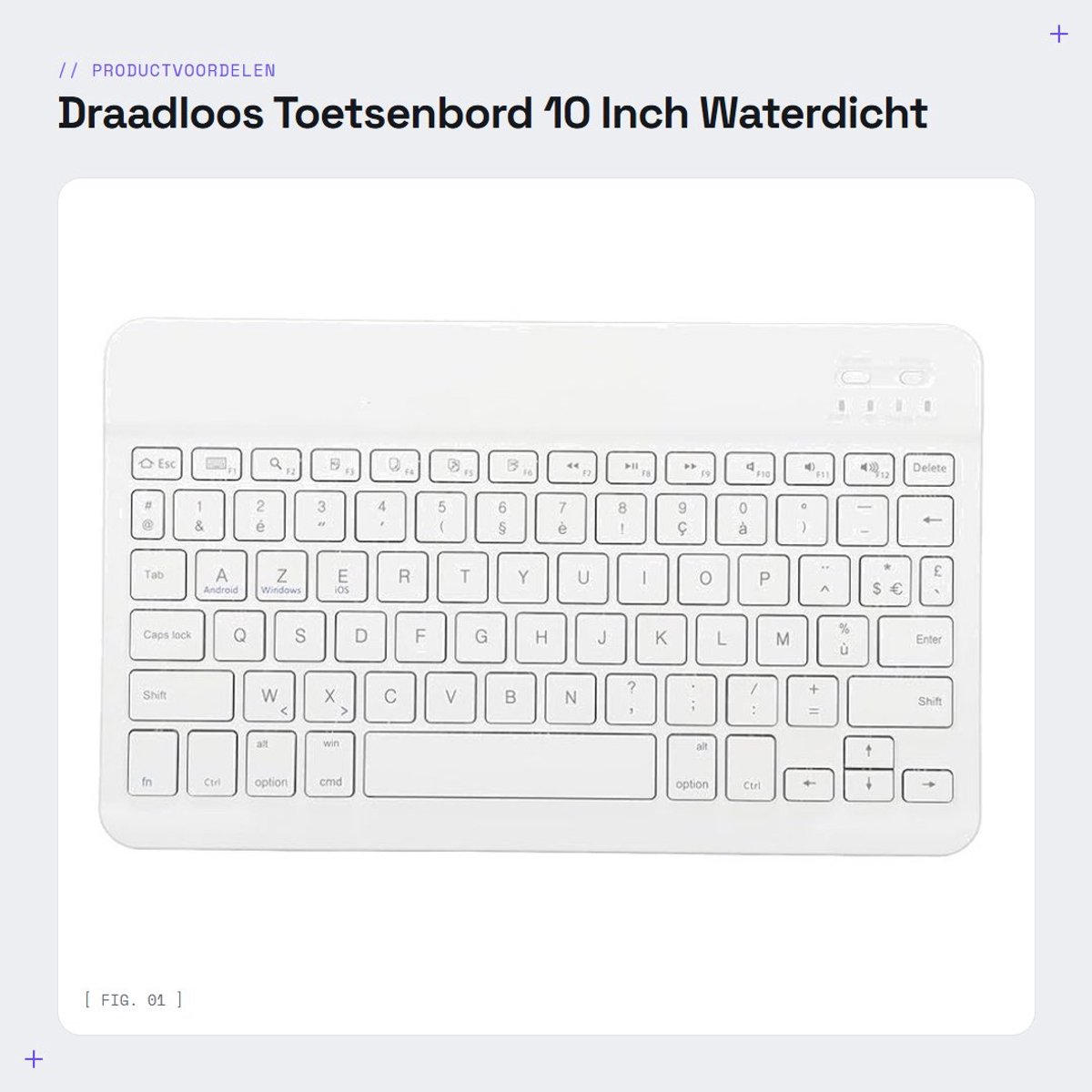 Dailygoods - Draadloos Toetsenbord - 10 Inch - Waterdicht en Draagbaar - Wit - Geschikt voor Tablet en Smartphone - Ergonomisch Ontwerp
