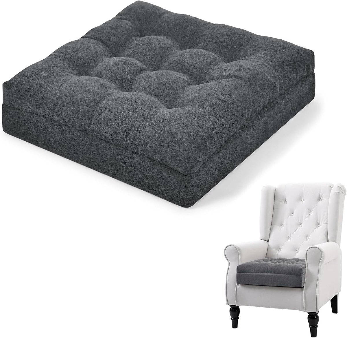 Stoelkussen - Zitting kussen - Comfortabel zitten - Dubbele schuimlaag - 50x50x12.7cm - Donkergrijs