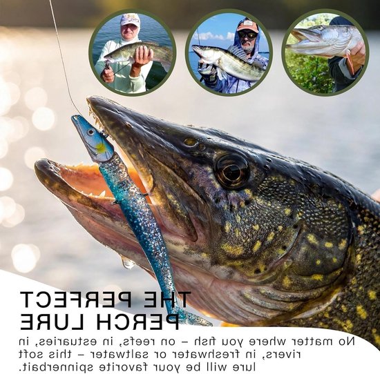6-delige rubberaas set met jigkop voor snoekbaars, forel en baars - ideaal kunstaas voor zoet en zoutwater vissen (12 cm) — afbeelding 4