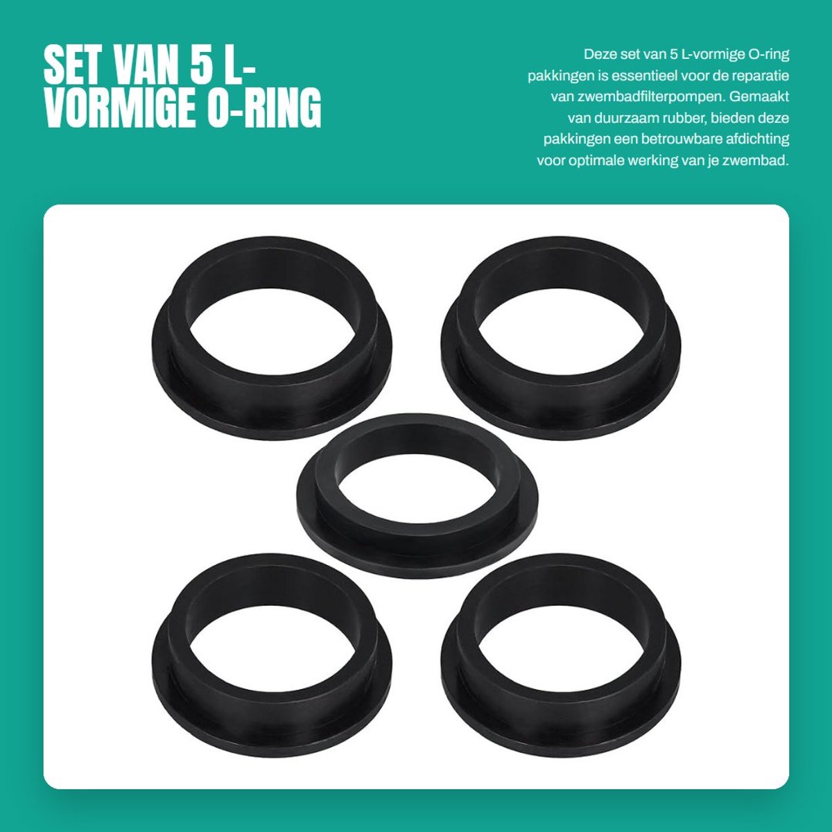 Dailygoods- O-ring L-vorm – 5 stuks – Rubber – Zwembadfilter – Afdichtingen – 5,5 x 4,6 cm – Betrouwbare afdichting – Afdichtring
