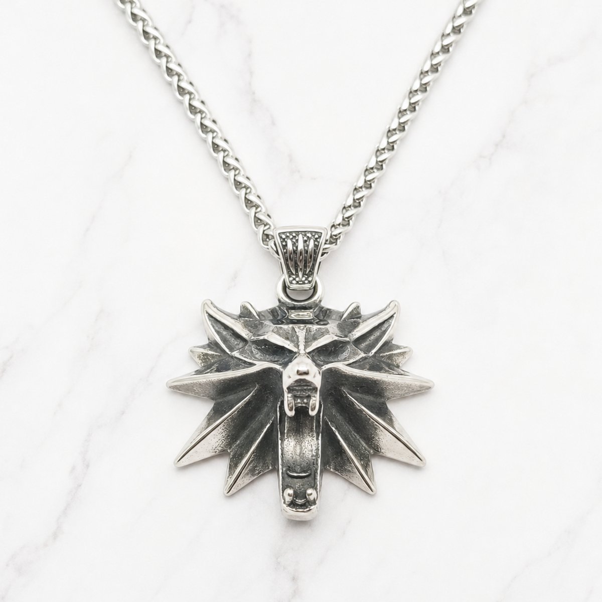 Mei's Muse Wolf Head - Ketting - The Witcher - 316L RVS - Zilver - 50 cm