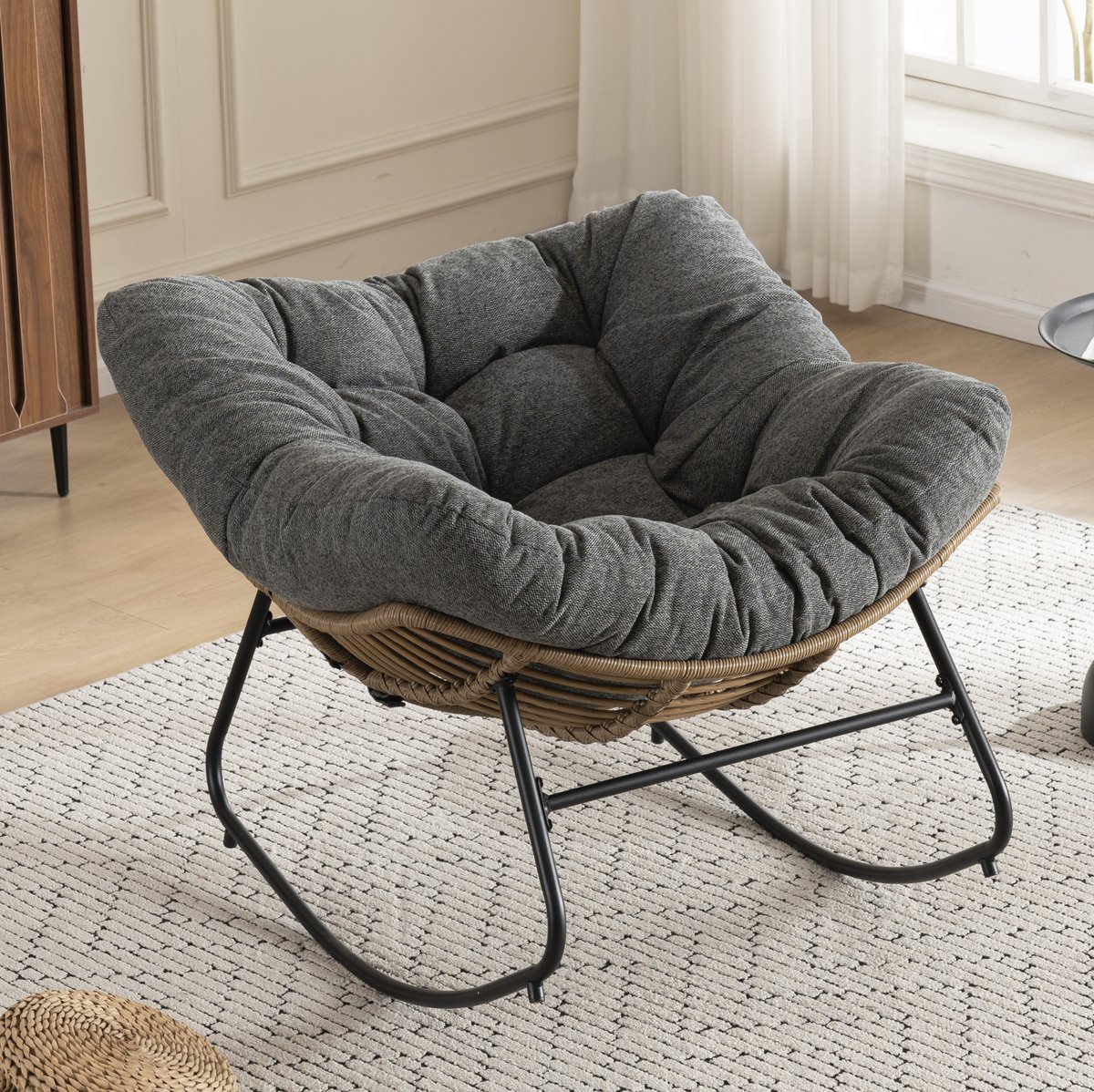 Schommelstoel - Chenille Relaxfauteuil - Ergonomisch En Comfortabel - Voor Woonkamer, Slaapkamer En Terras - Metaal Grijs