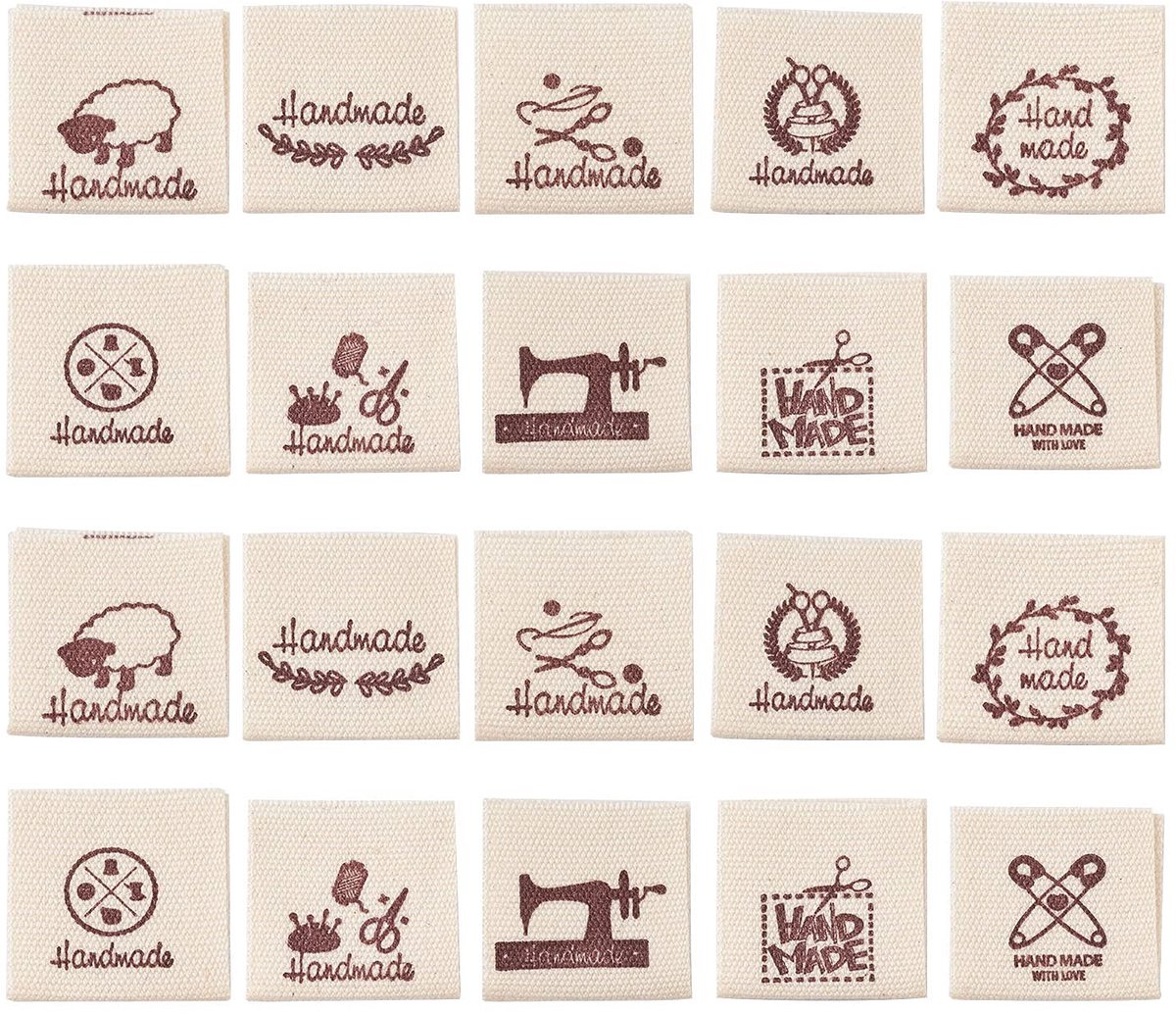 Dailygoods- Kledinglabels 300 Stuks - Strijklabels voor op Kleding - Naamlabels Textiel - Kledinglabels om op te Strijken - Handgemaakt - 10 Stijlen - Naaietiketten