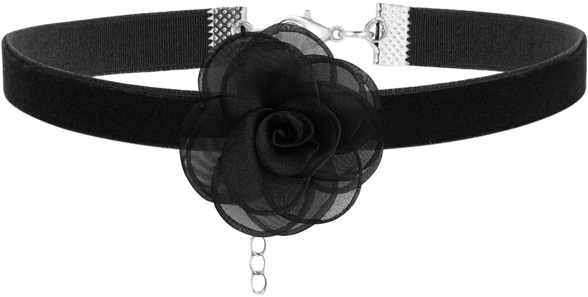 Dailygoods- Choker Zwarte Roos - Fluwelen Halsband - Verstelbaar Ontwerp - Lichtgewicht - Duurzaam Metaal - Comfortabele Pasvorm