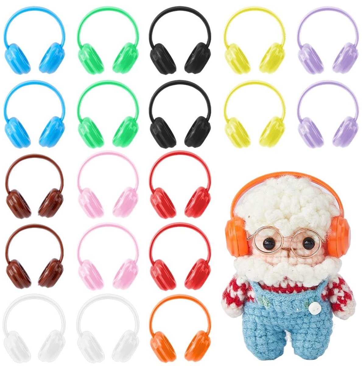 Dailygoods- Poppenhuis Hoofdtelefoon 20 Stuks - Miniatuur Headset - 10 Kleuren - DIY Decoratie - Leuke Accessoires - Afmeting 41,5 mm